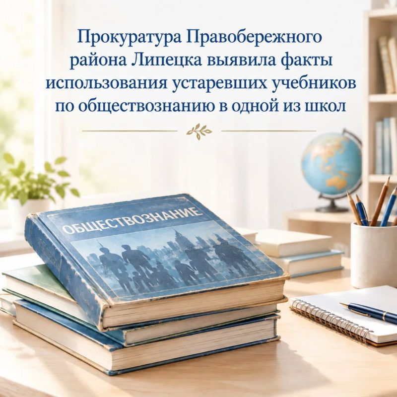 Прокуратура Правобережного района Липецка выявила факты использования устаревших учебников по обществознанию в одной из школ